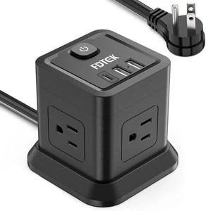 Power Strip with USB C, Flat Plug Extension Cord with 4 Outlets and 3 USB Por... - Picture 1 of 8