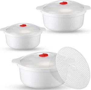 3 Pieces Microwave Bowls with Lids Assorted Sizes Soup Bowl with Lid and Steam R - Picture 1 of 12