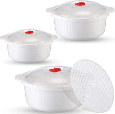 3 Pieces Microwave Bowls with Lids Assorted Sizes Soup Bowl with Lid and Steam R - Image 1 of 4