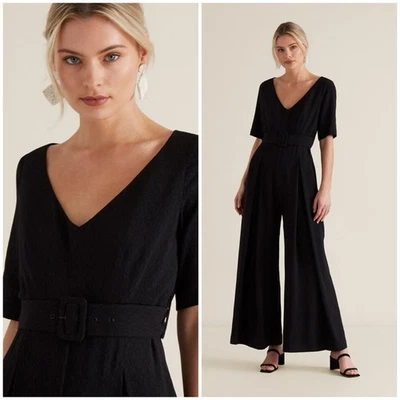 BNWT Seed Heritage Jumpsuit Sz 8 Wide Leg Belted Black Short Sleeve Corporate - Image 1 of 4