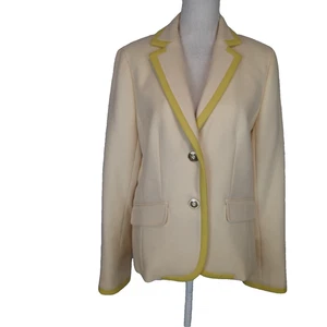J CREW Wool Lexington Blazer sz 14 Ouvrier Les Port Cream Yellow Tipped Academia - Picture 1 of 17