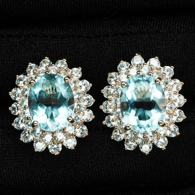 Pendientes clásicos de oro rosa de plata de ley 925 de 6,12 quilates de aguamarina azul marino Foto 1 de 4