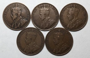 Canadian Bronze Pennies 5 Different Date - Picture 1 of 3