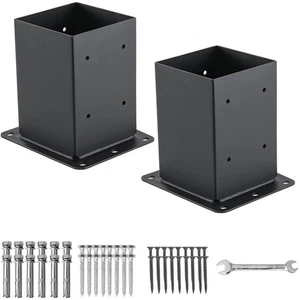 2 Pcs 4x4 Post Base Brackets - Strong Black Powder Coated Steel Construction - Picture 1 of 9