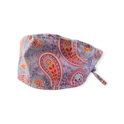 Purple Paisley's Tie Back Scrub hat/ cap 100% Cotton Surgical Medical - Image 1 of 2
