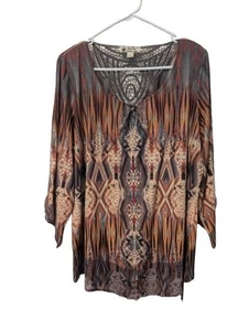 World Unity Damen Top XL Herbstfarben Verzierung 3/4 Glockenärmel - Bild 1 von 14