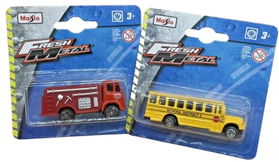 Maisto Fire Truck School Bus 1:64 Emergency Vehicles Set Stocking Filler Bundle - Image 1 of 4