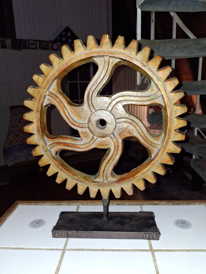 Vintage Gear Industrial Decoration 15" Inch Gear Wheel Metal Base Steampunk - Image 1 of 4