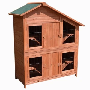 Hasenkäfig Kaninchenkäfig Villa Holz Frei Lauf Gehege Hasen Stall Kleintierstall - Bild 1 von 9