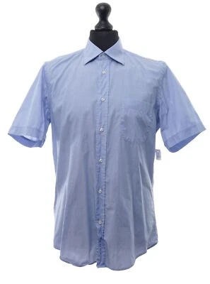 HUGO BOSS Camicia A Maniche Corte Da Uomo M KW40 Blu Azzurro 100% Cotone - Immagine 1 di 4