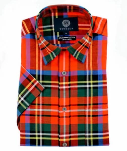 Viyella Classic Fit Royal Stewart Tartan Kurzarm Supima Baumwolle & Leinen Hemd - Bild 1 von 2