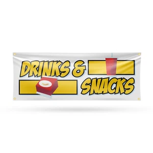 Drinks and Snacks Vinyl Banner Sign with Metal Grommets Heavy-Duty Single-Sided - Picture 1 of 21