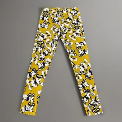 Leggings LuLaRoe Disney Mickey Mouse Talla Única Largo Completo Dorado Amarillo Negro Foto 1 de 4