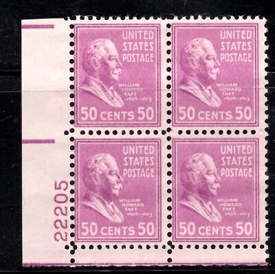 U S SCOTT 831 WILLIAM HOWARD TAFT PREXIE PLATE BLOCK OF 4 MNH - Image 1 of 2