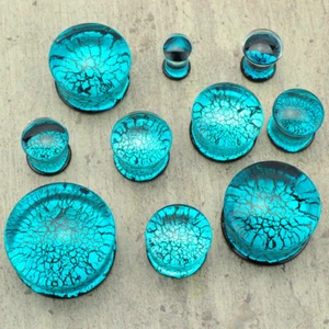 Metallic Aqua Glass Plugs - Picture 1 of 1