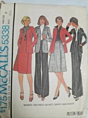 Jacket Skirt Pants Size 8 McCalls Sewing Pattern 5338 Business Suit Cut VTG 70s - Image 1 of 4