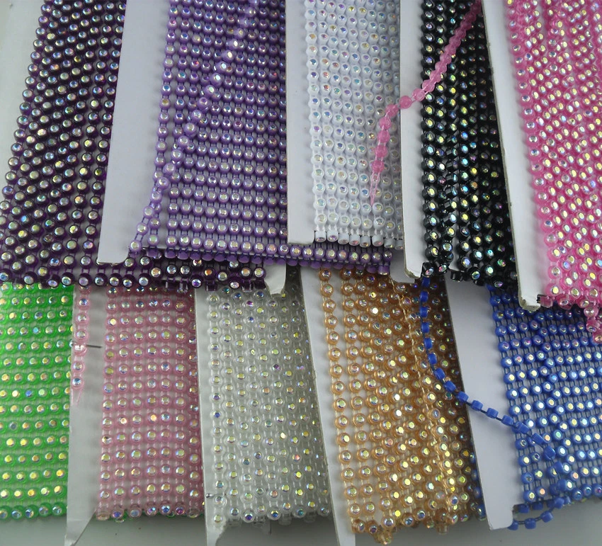 SS12 3mm cristal grau B AB banda de strass copo plástico acabamento configuração 10 jardas - Imagem 1 de 1