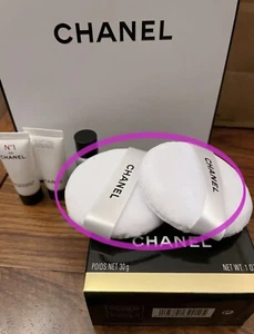 Lot of 2 Chanel White Powder Puff w/Satin Ribbon Full Size New 100% Authentic - Picture 1 of 7