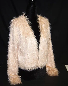 Forever 21 Womes Jacket Champagne Pink Polyester Fuzzy Open Front Lined Blazer S - Picture 1 of 11