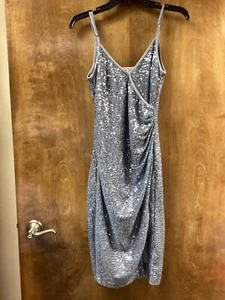 NWOT Women ""BCBG" gray/silver sequin, spaghetti cocktail. dress.. Size XS. - Picture 1 of 2