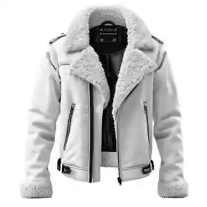 Men's White Shearling Aviator Sheep Leather Jacket Winter Warm Sherpa-Lined Coat - Picture 1 of 4