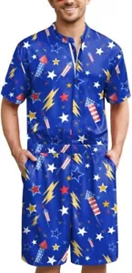 Men's 4th of July Romper American Flag Zipper With Pockets - Large - Picture 1 of 6