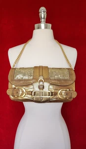 Vintage Jimmy Choo Gold Leather Handbag W/ Metallic Accents - Picture 1 of 13