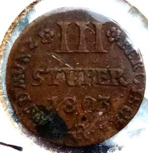 Germany Berg Grand Duchy 3 Stuber 1803 R VF KM#1 - Picture 1 of 2