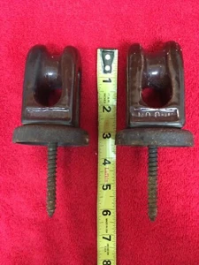 2 Each, Vintage Joslyn No 090 Brown Porcelain Insulator Ceramic Screw In Matched - Picture 1 of 9