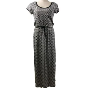 T by Talbots schwarz weiß geometrisches bequemes Kurzarm Maxikleid zum Binden Größe Small - Bild 1 von 15