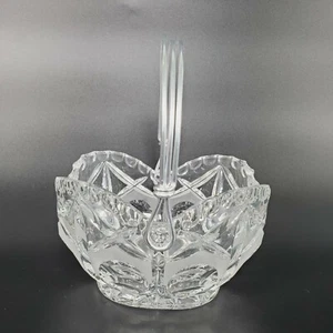 Etched Cut Crystal Basket with Metal Handle 6"- Oval/Thumb/Egg Design W. Germany - Picture 1 of 12