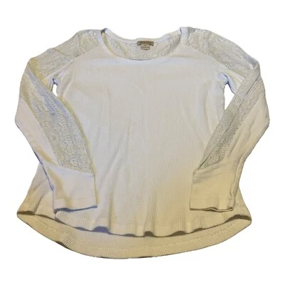 Lucky Brand Top Blouse Women's Size XL White Lace Cotton Long Sleeve Tshirt - Image 1 of 4