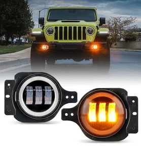 Luz antiniebla LED ámbar halo redondo de 4" para Wrangler JL Unlimited Sport Rubicon Sahara - Imagen 1 de 8