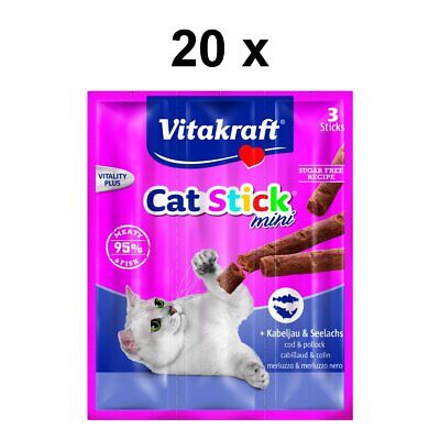 VITAKRAFT Snack Pour Chats Cat-Stick Mini- Kabeljau & Saumon - 60 X 6g - Bâtons • 27.15€