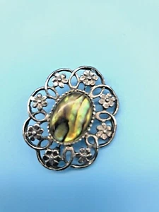 Vintage Silver Metal Green Stone Oval Pin Brooch - Picture 1 of 5