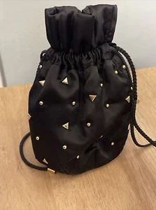 Lancome Magie Noire Perfume Gold Studded Black Satin Pouch Drawstring Clutch Bag - Picture 1 of 8