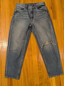 Gap Jeans Women's Barrel Jean High Rise 25 0R Blue Denim Distressed Cotton - Picture 1 of 12