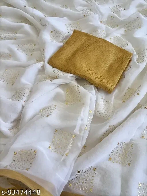 Sari con blusa con borde de encaje de poli chifón para mujer Foto 1 de 1