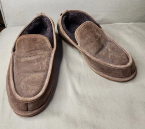 LL Bean Men's Wicked Good Slip On Brown Shearling Slippers Shoes 12 M - Picture 1 of 7