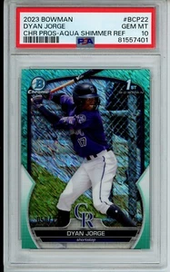 Bowman Dyan Jorge Aqua Shimmer Refractor 2023 #'d 50/125 PSA 10 - Imagen 1 de 2