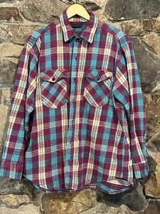 Dakota schweres Flanellhemd Vintage 80er Herren XL blau lila kariert Knopfleiste - Bild 1 von 8