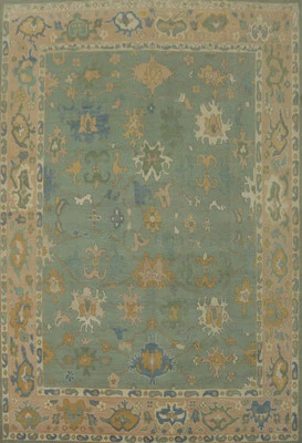 Vegetable Dye Transitional Green Oushak Turkish Rug Handmade Oriental Wool 8x10  - Image 1 of 4