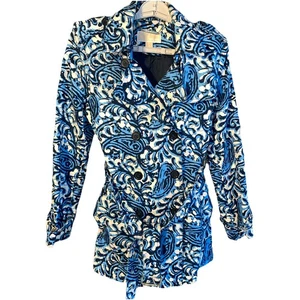 Michael Kors blau Paisley Gürtel kurzer Trenchcoat Schulterklappen MS52H971PJ Medium - Bild 1 von 9