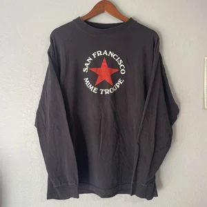 Camicia vintage San Francisco Mime Troupe manica lunga punto singolo uomo XL nera - Foto 1 di 5