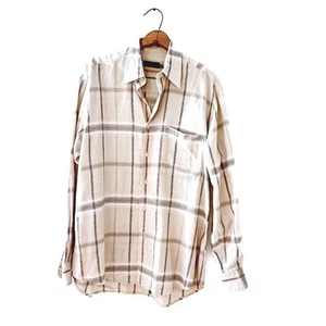 Ike Behar Cotton/Silk Plaid Button Down Neutral Classic Men's - M - Picture 1 of 7