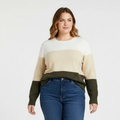 J. Crew Factory Womens Extra Soft Crew Neck Colorblock Neutral Sweater size 3X - Image 1 of 4