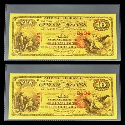 LOT X 2 1875 $10 BILL US 24K GOLD BANKNOTES IN PROTECTIVE SLEEVE W COA - Image 1 of 4