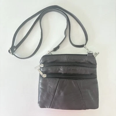 "Cartera Bandolera Embassy Cuero Suave Genuino Riñonera Bolso Caderas Marrón Oscuro 7""" Foto 1 de 4