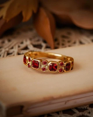 Lab-Created Ruby Eternity Band Ring 18k Gold Plated Jewelry Anniversary Gift - Image 1 of 4