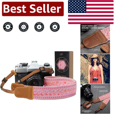 1.5" Speed Pink Adjustable Camera Strap – Soft Cotton with Vintage Woven Style - Image 1 of 4